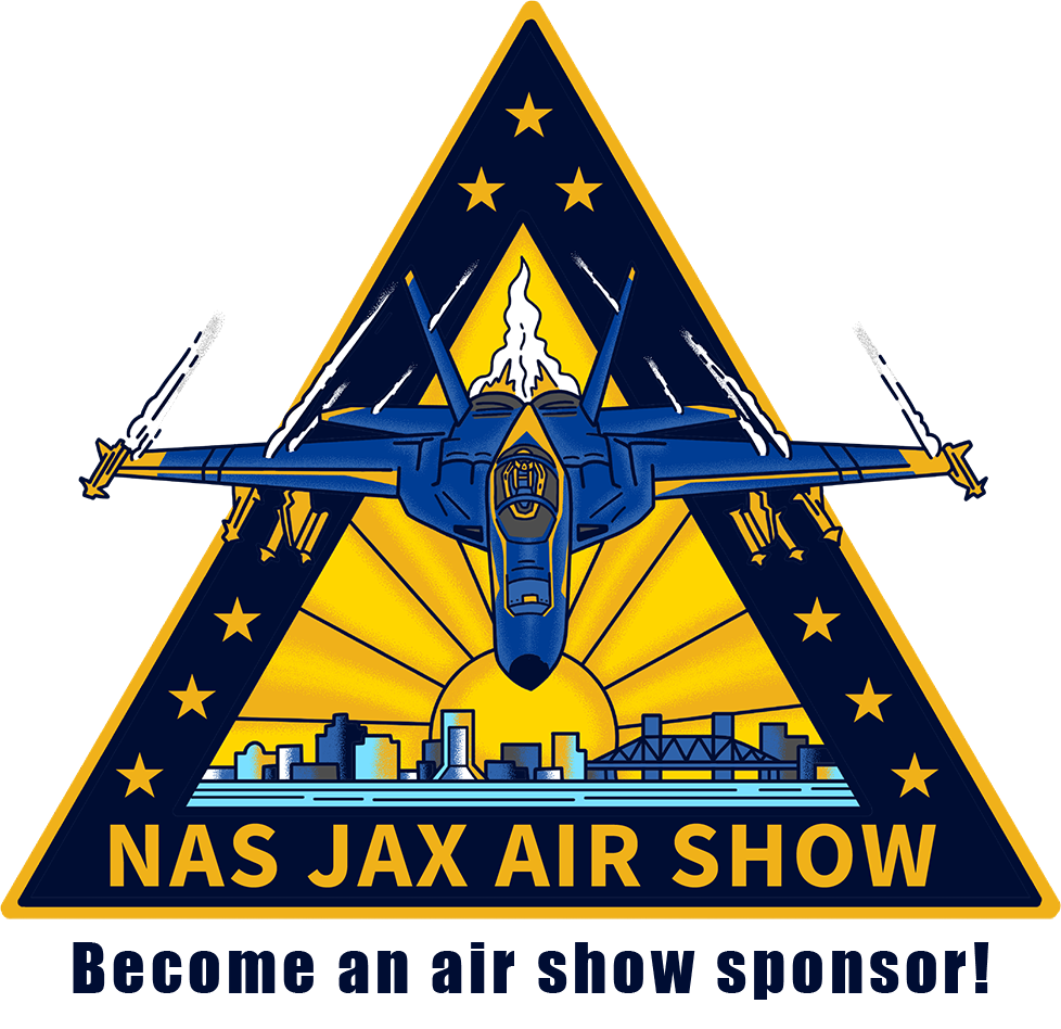 NAS Jax Air Show Logo with Blue Angel Become a Sponsor text below.